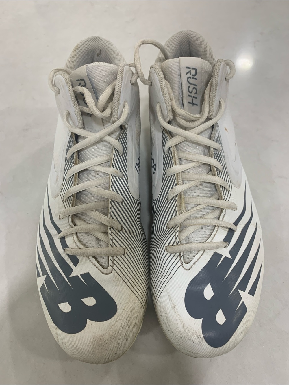 New Balance White and Gray Rush Lacrosse Cleats size 9 us 7 uk